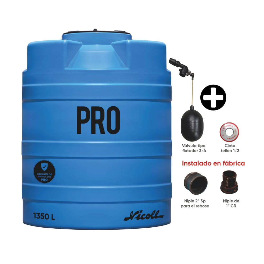 Cisterna de agua Pro 1350 litros Azul + Kit de accesorios