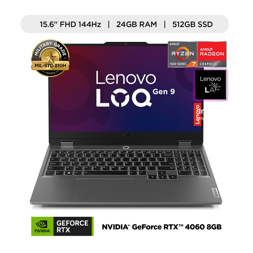 Laptop Lenovo LOQ AMD Ryzen 7 7435HS 24GB RAM 512GB SSD NVIDIA RTX 4060 8GB 15.6"" FHD 144Hz