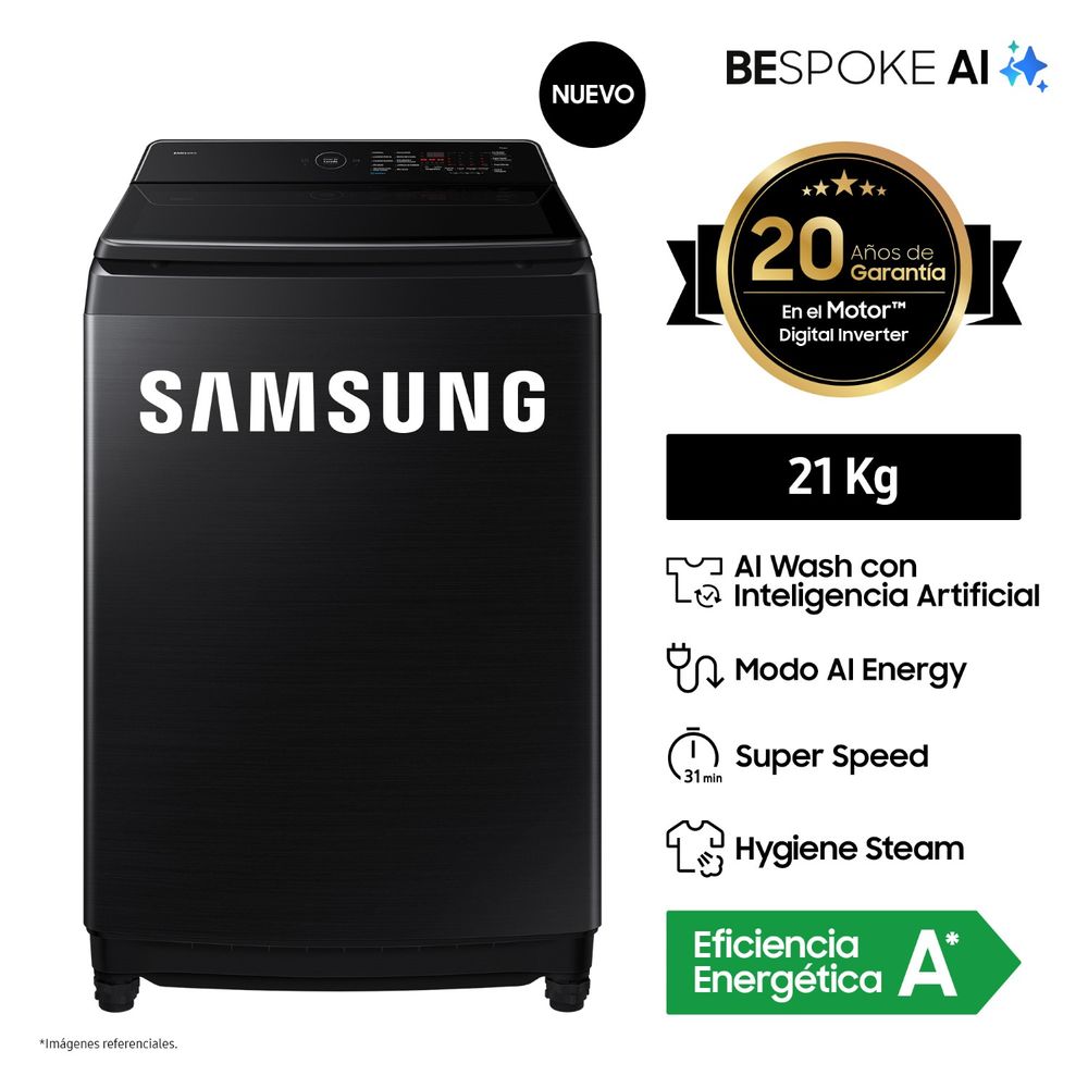 Lavadora Samsung AI Wash EcoBubble™ 21kg Negra WA80F21B9BPE