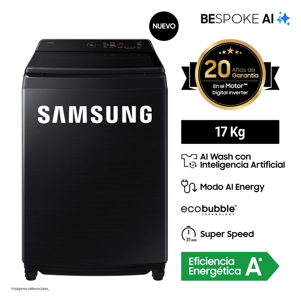 Lavadora Samsung AI Wash EcoBubble™ 17kg Negra WA80F17S8BPE