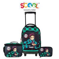Set Mochila De Ruedas + Lonchera + Cartuchera Scool Demon Slayer