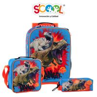 Set Mochila De Ruedas + Lonchera + Cartuchera Scool A4 3D Kombat Jurassic