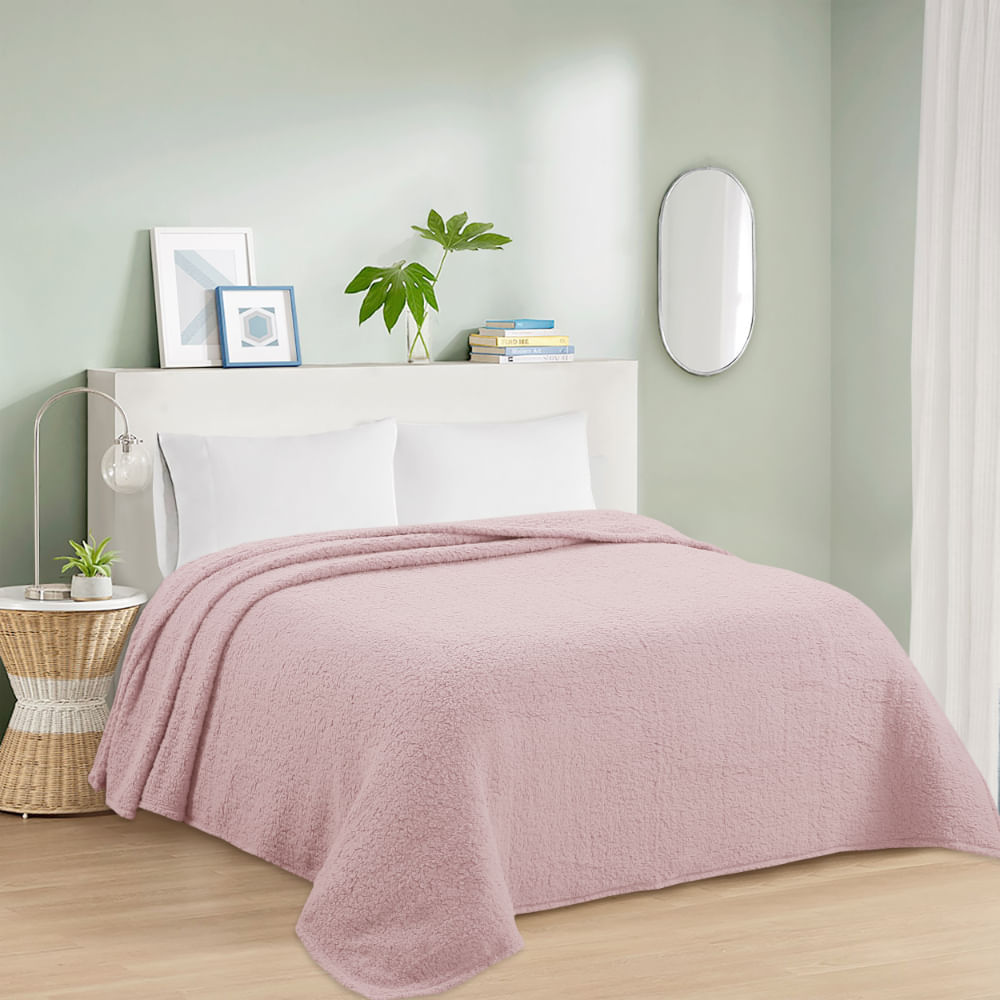 Frazada OI25 Fleece Sherpa Palo Rosa 2 Plazas