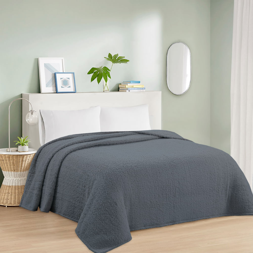 Frazada OI25 Fleece Sherpa Charcoal Queen
