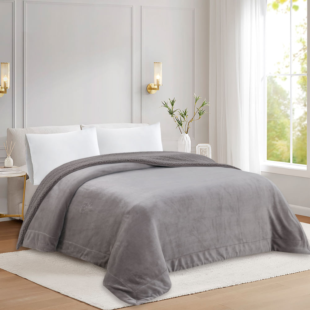 Frazada OI25 Flannel Sherpa Taupe 2 Plazas