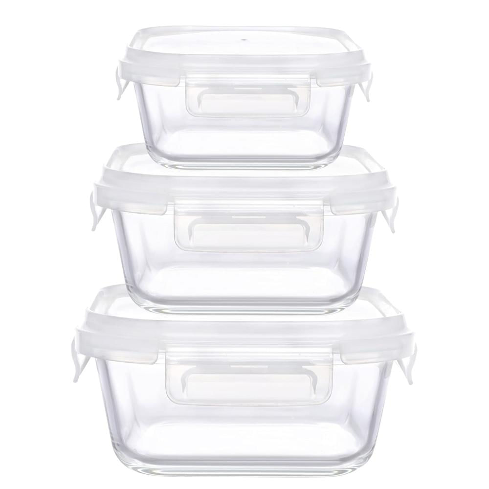 Taper de Vidrio Hermético Cuadrado, Set de 3 Unidades