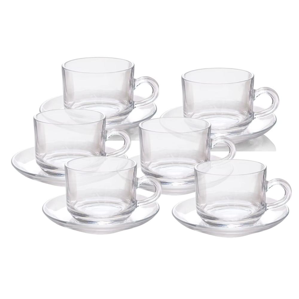 Tazas y Platos de Vidrio Templado Set de 12 - Tazas Transparentes 200ml
