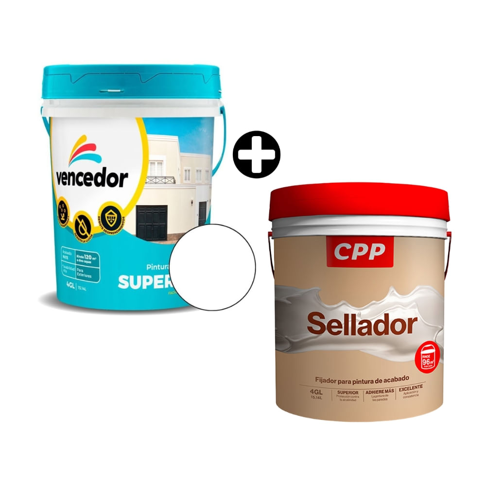 COMBO Supermate exteriores nuevo Blanco 4 galones Vencedor + Sellador CPP 4 galones