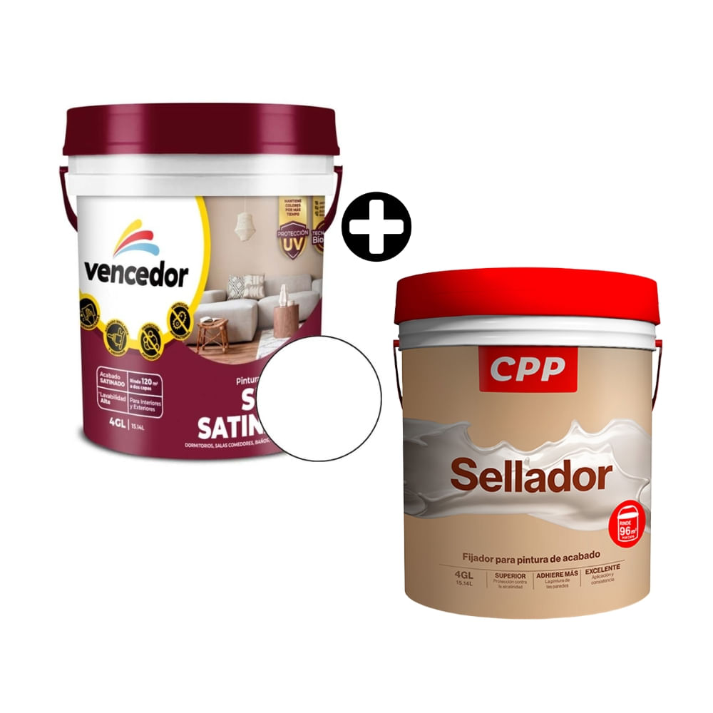 COMBO Satinado Vencedor Blanco 4 galones + Sellador CPP 4 galones