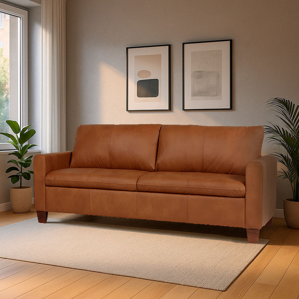 Sofá Mafalda 3 Cuerpos De Cuero Gris