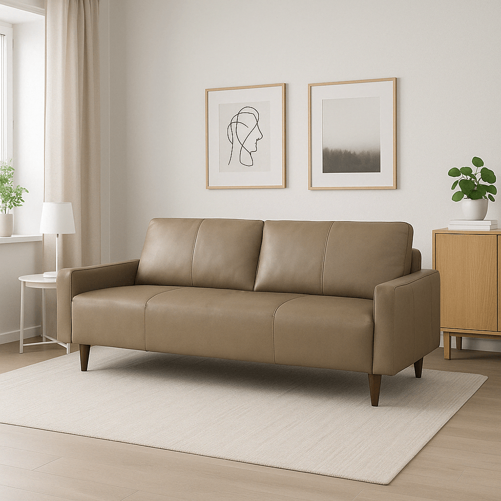 Sofá Magnolia 3 Cuerpos De Cuero Beige