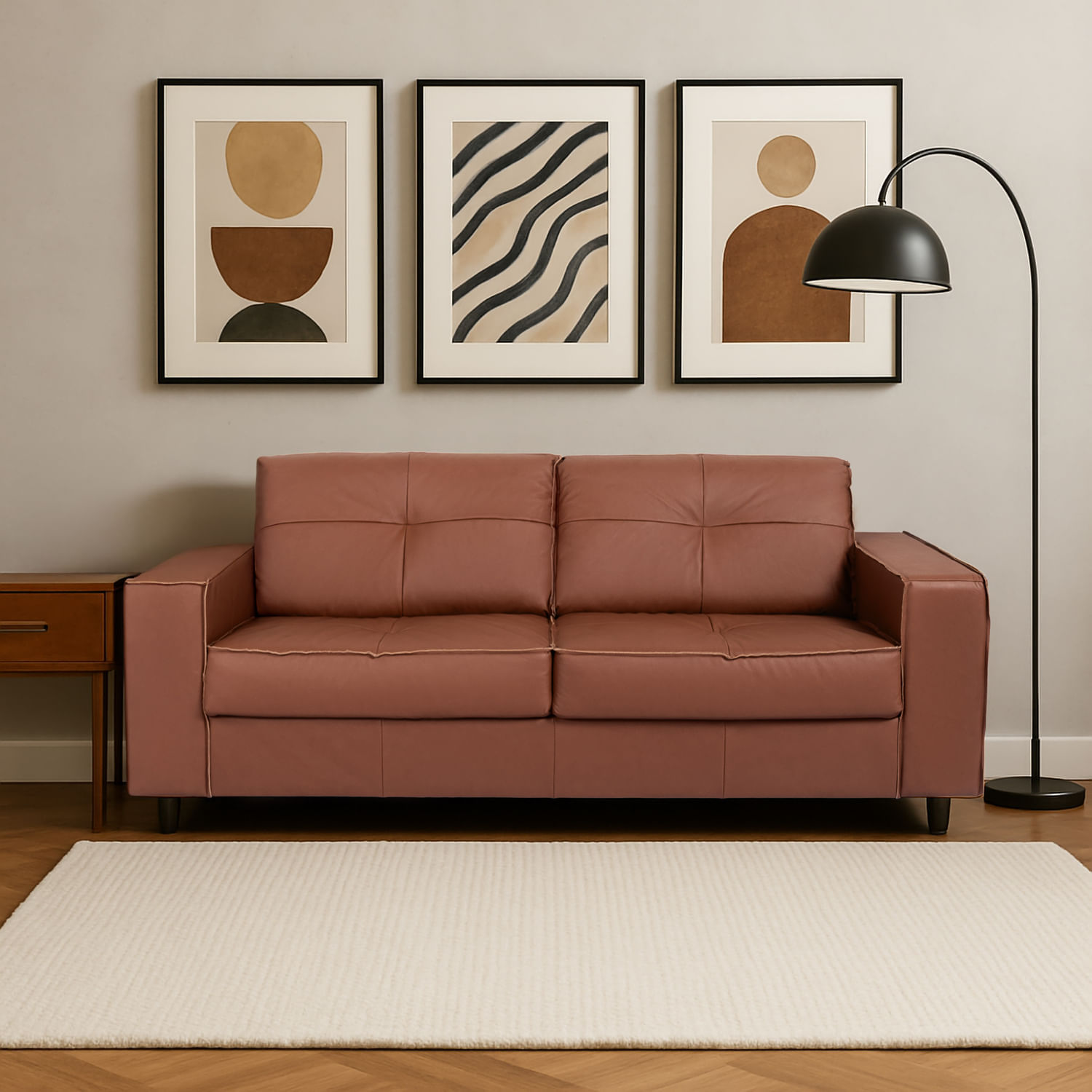 Sofá Muriel 3 Cuerpos De Cuero Marrón