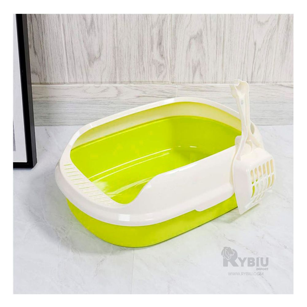Arenero con Laterales Elevados y Pala para Gatos en Verde Arenero con Laterales Elevados y Pala para Gatos en Verde