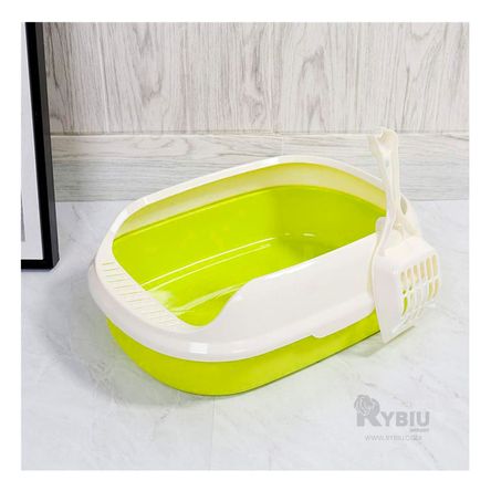 Arenero con Laterales Elevados y Pala para Gatos en Verde Arenero con Laterales Elevados y Pala para Gatos en Verde