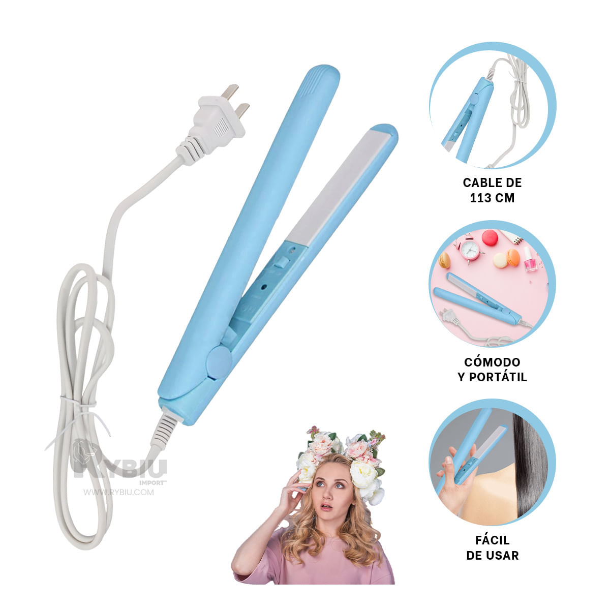 Alisador de Calidad Practico Viajero en Celeste Y+Stickers