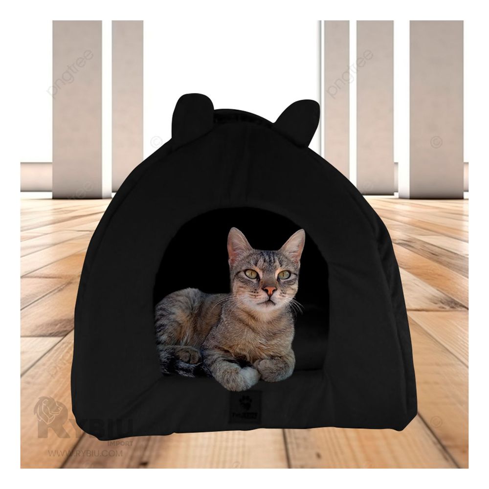 Cama Cerrada en Forma Iglu Macota Talla S en Color Negro Cama Cerrada en Forma Iglu Macota Talla S en Color Negro