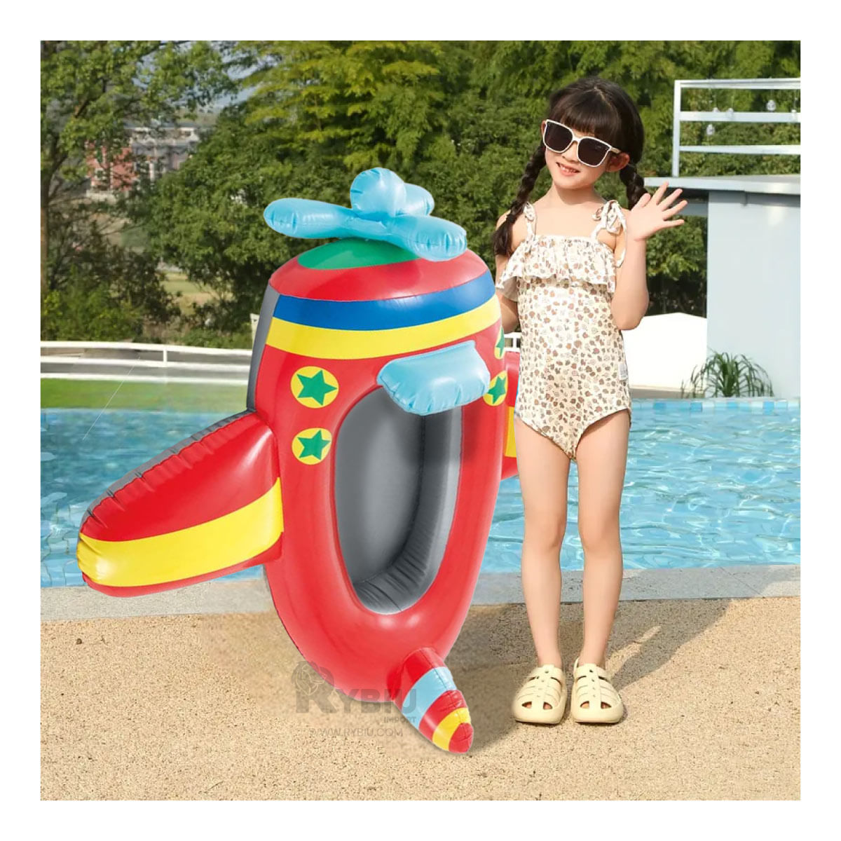 Flotador Inflable de Color Rojo Y+Stickers