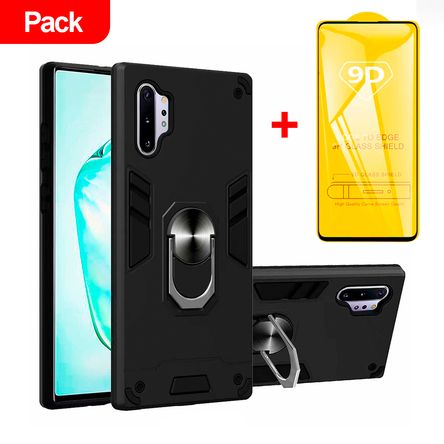 Combo Funda Case Negro con Anillo Metálico + Mica 9D para Samsung J6 Plus  Resistente a Caidas - Promart