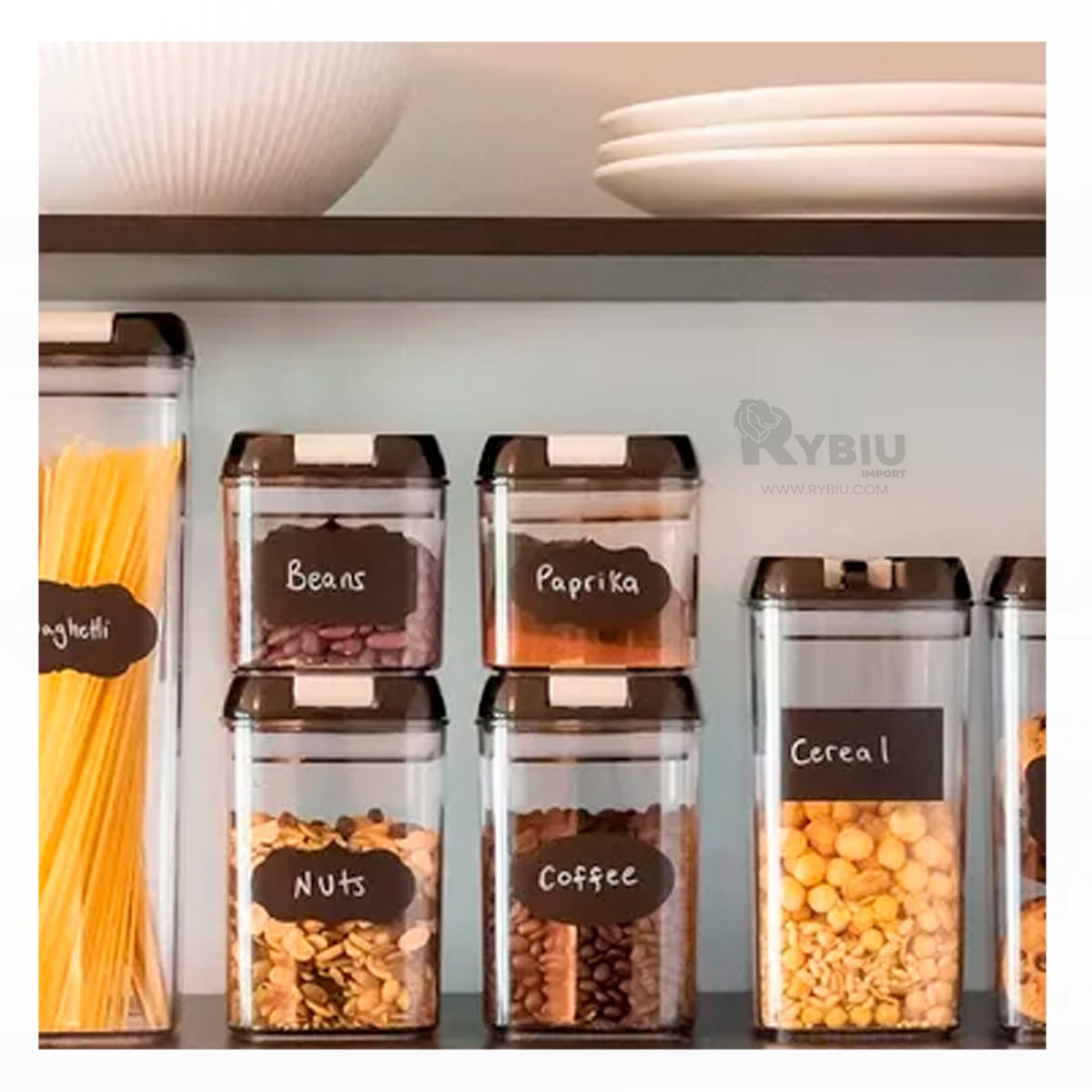 Contenedor Practico Pack 5 con Tapa Negra Y+Stickers