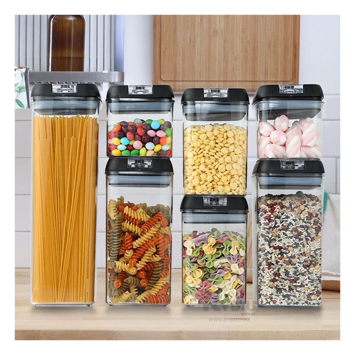 Contenedor Practico Pack 5 con Tapa Negra Y+Stickers