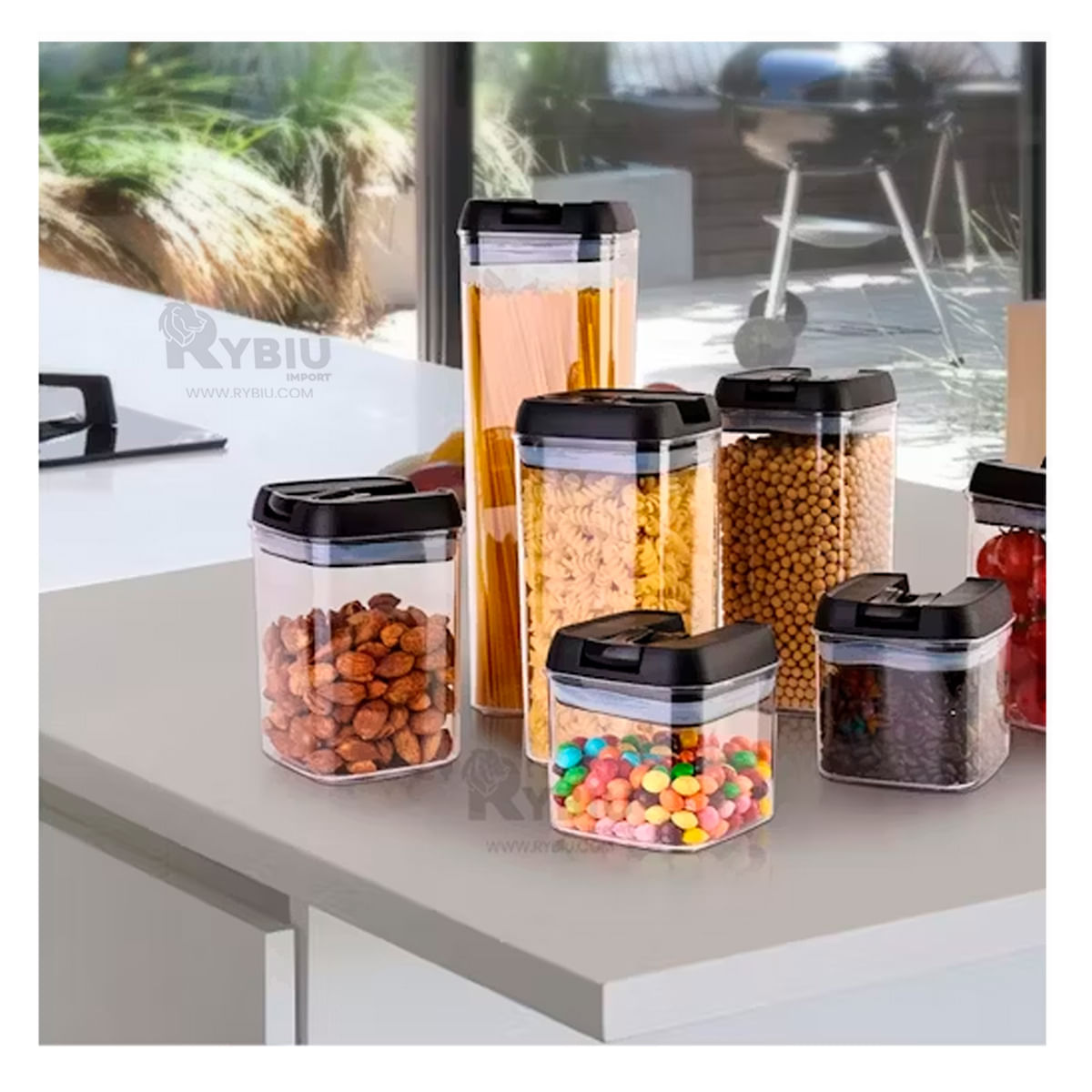 Contenedor Transparente de Acrílico Pack 5 con Tapa Negra