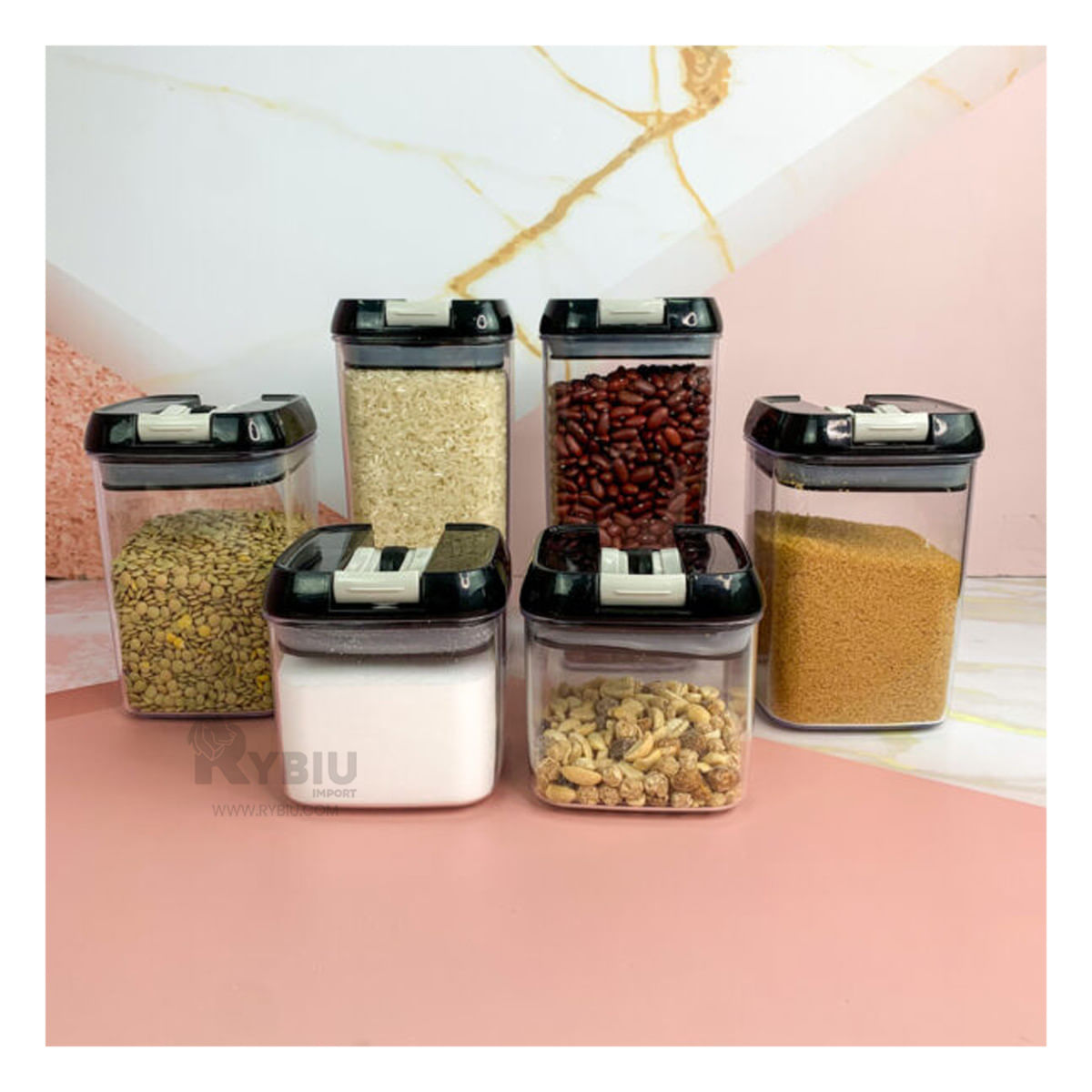 Contenedores Practicos de 6 Piezas con Tapa Negra Y+Agendita