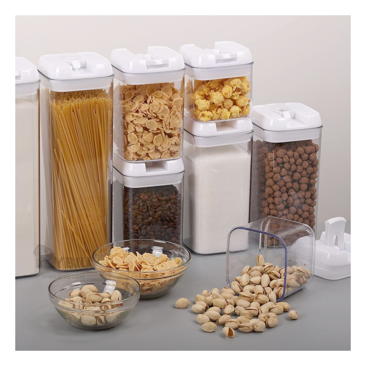 Contenedores de Material Acrilico de 6 Piezas Tapa Blanca