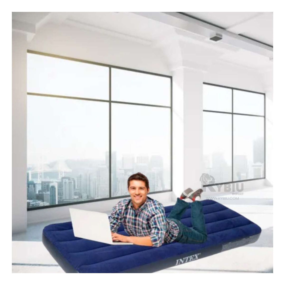 Colchon Inflable Portatil para Viajes Azul Y+Papel de Regalo