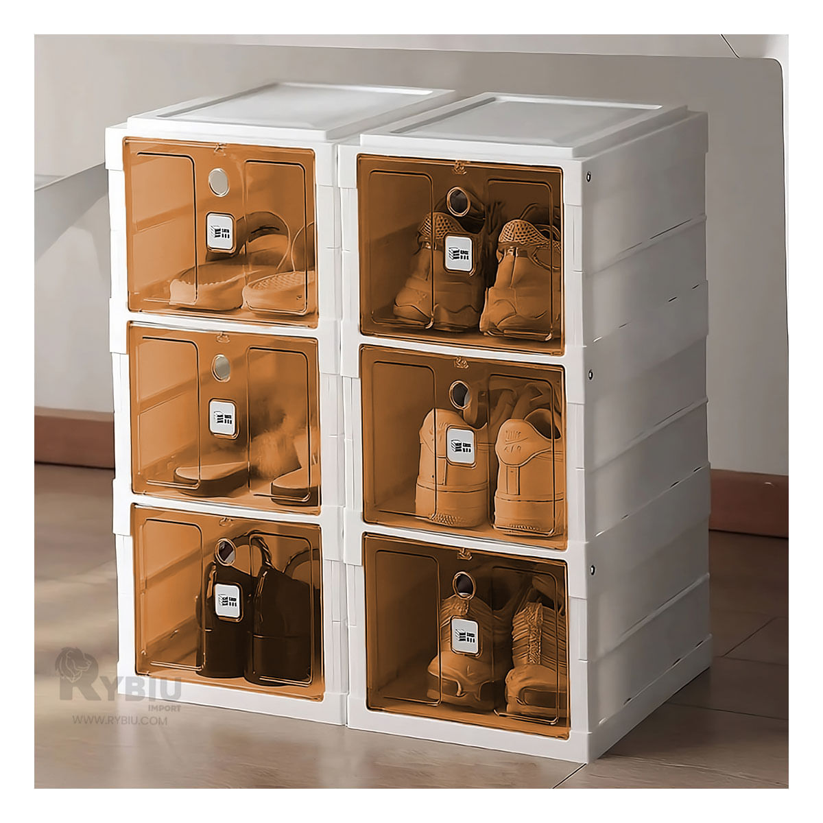 Zapatera Plegable de 3 Niveles con Tapa en Color Ambar