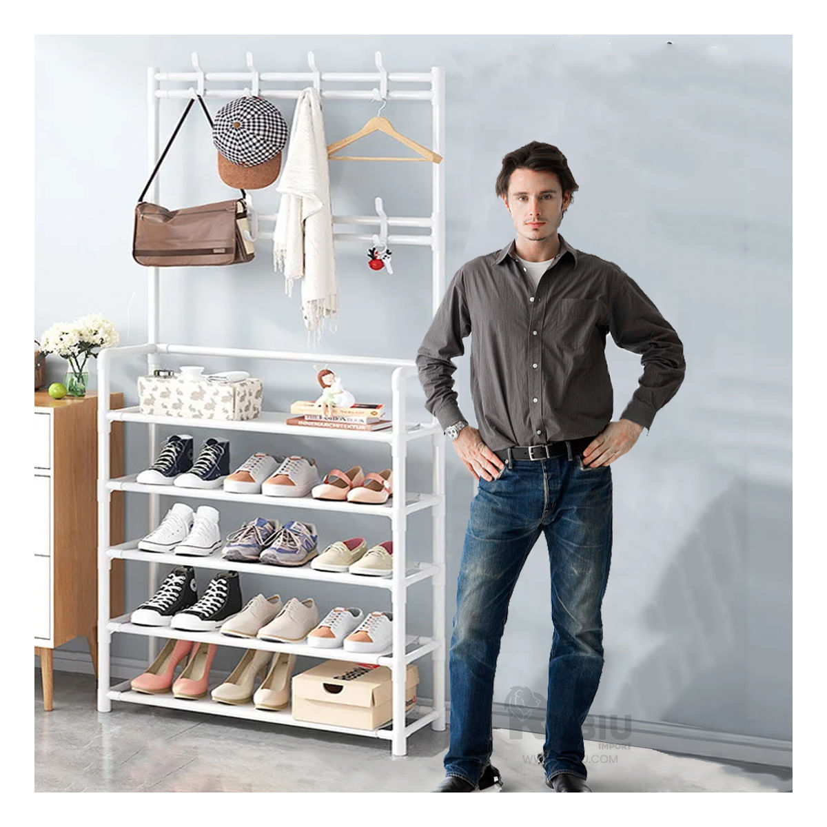 Zapatera con Perchero en Blanco Y+Agendita