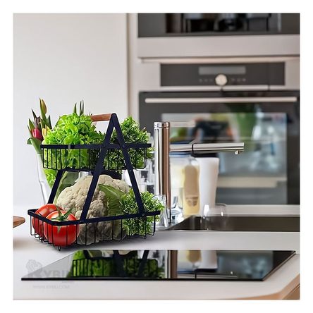 Frutero Desmontable de 2 Niveles en Color Negro Frutero Desmontable de 2 Niveles en Color Negro