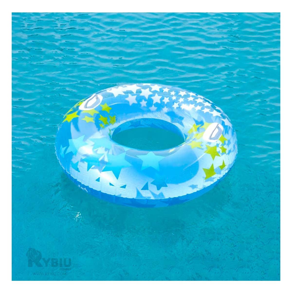 Flotador Redondo con Estrellas con Asa de Color Celeste