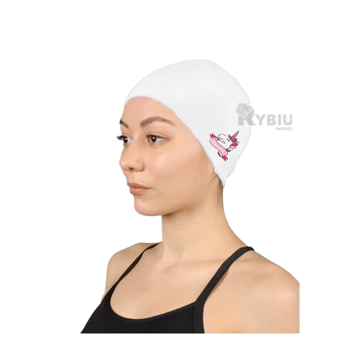 Gorro de Natacion Diseño Unicornio Resistente en Blanco
