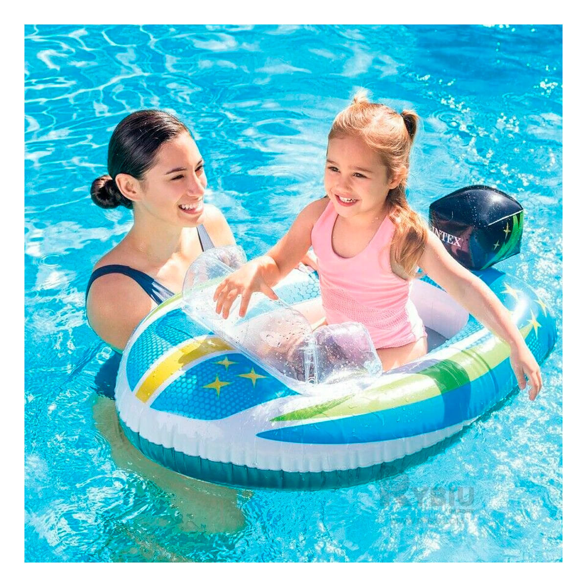 Flotador Forma de Carro Inflable Celeste Y+Papel de Regalo