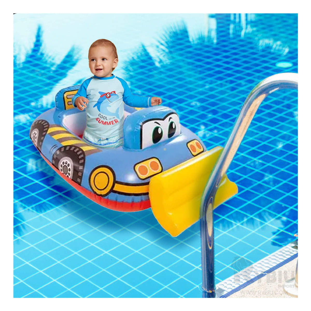 Flotador Acuatico de Natacion de Color Celeste Y+Stickers