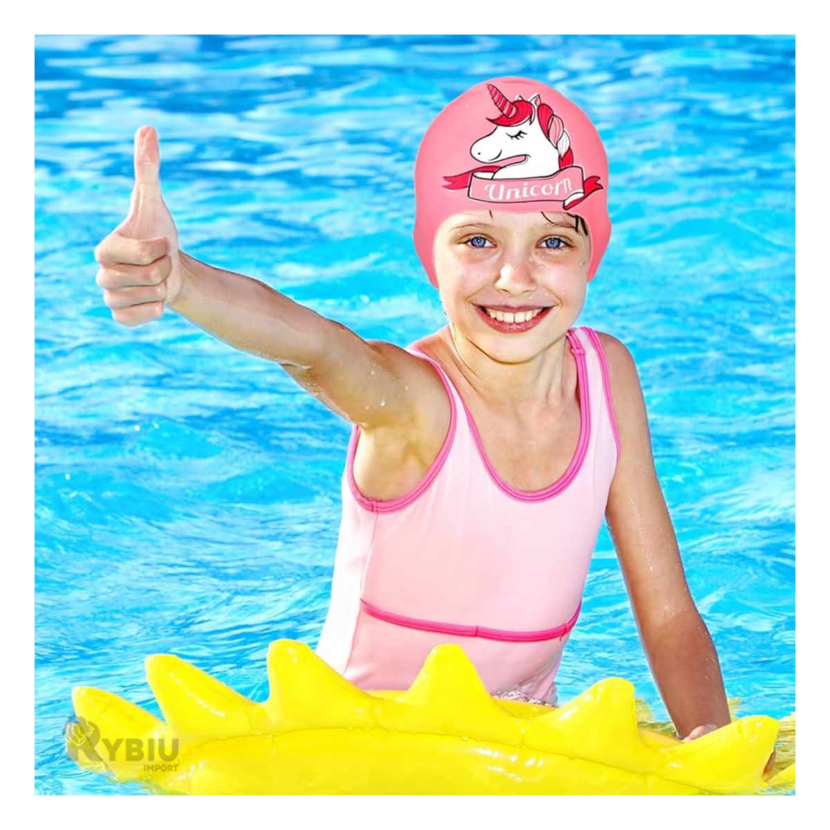 Gorro de Natacion Diseño de Unicornio Resistente Rosado