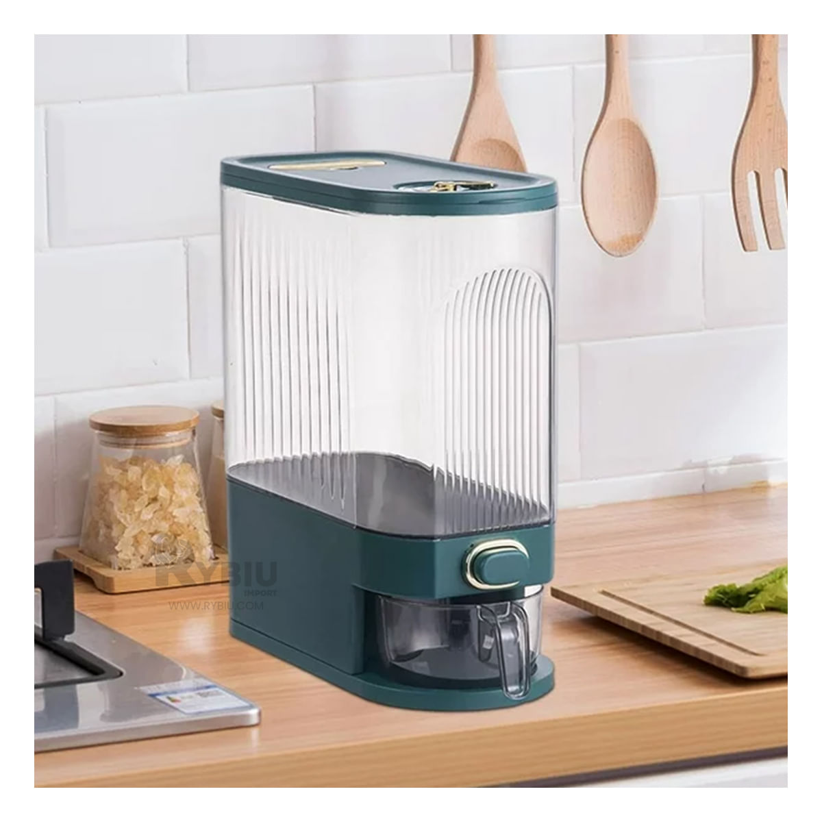 Dispensador Funcional de Arroz Color Verde Y+Stickers