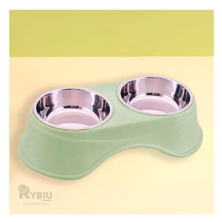 Comedero Doble para Mascotas Verde Claro Y+Papel de Regalo