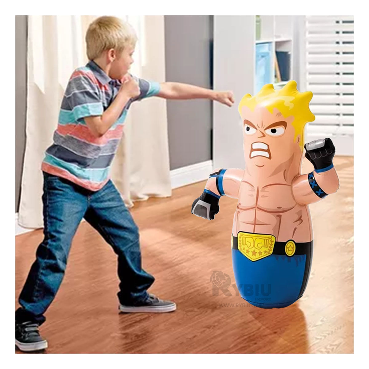 Porfiado Boxeador y Luchador Inflable de Niños Color Azul