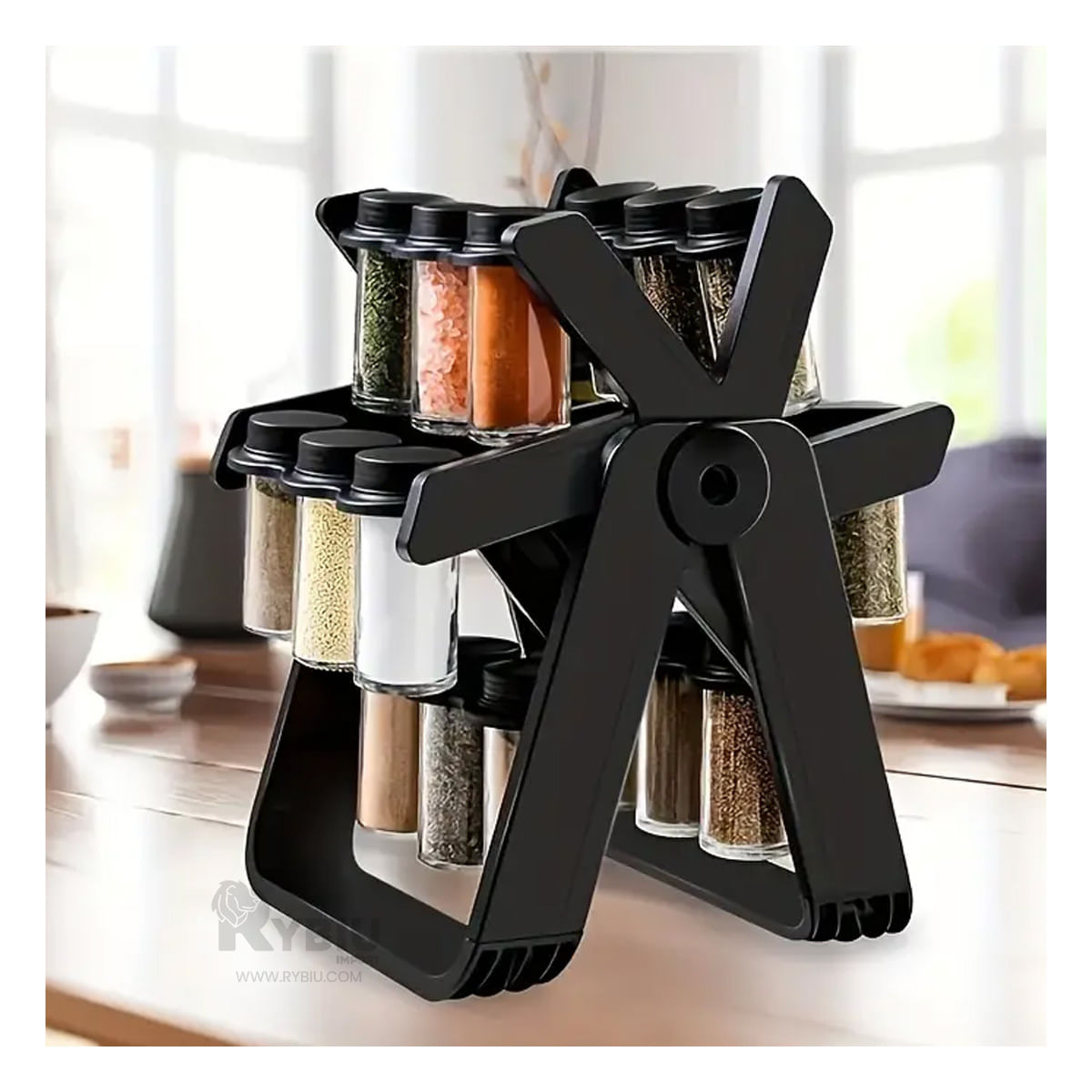 Organizador Util de Condimentos Giratorio en Color Negro