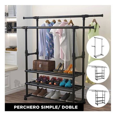 Perchero Pesado con 3 Niveles de Zapatera en Color Negro Perchero Pesado con 3 Niveles de Zapatera en Color Negro