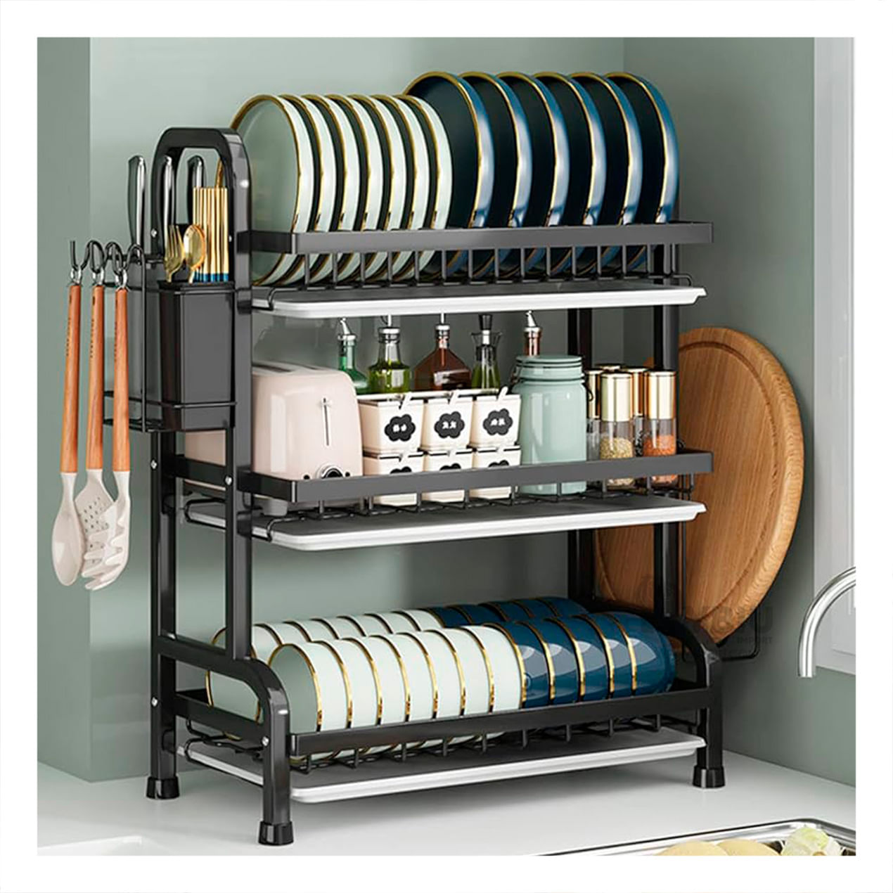 Escurridor de Platos de 3 Niveles en Color Negro