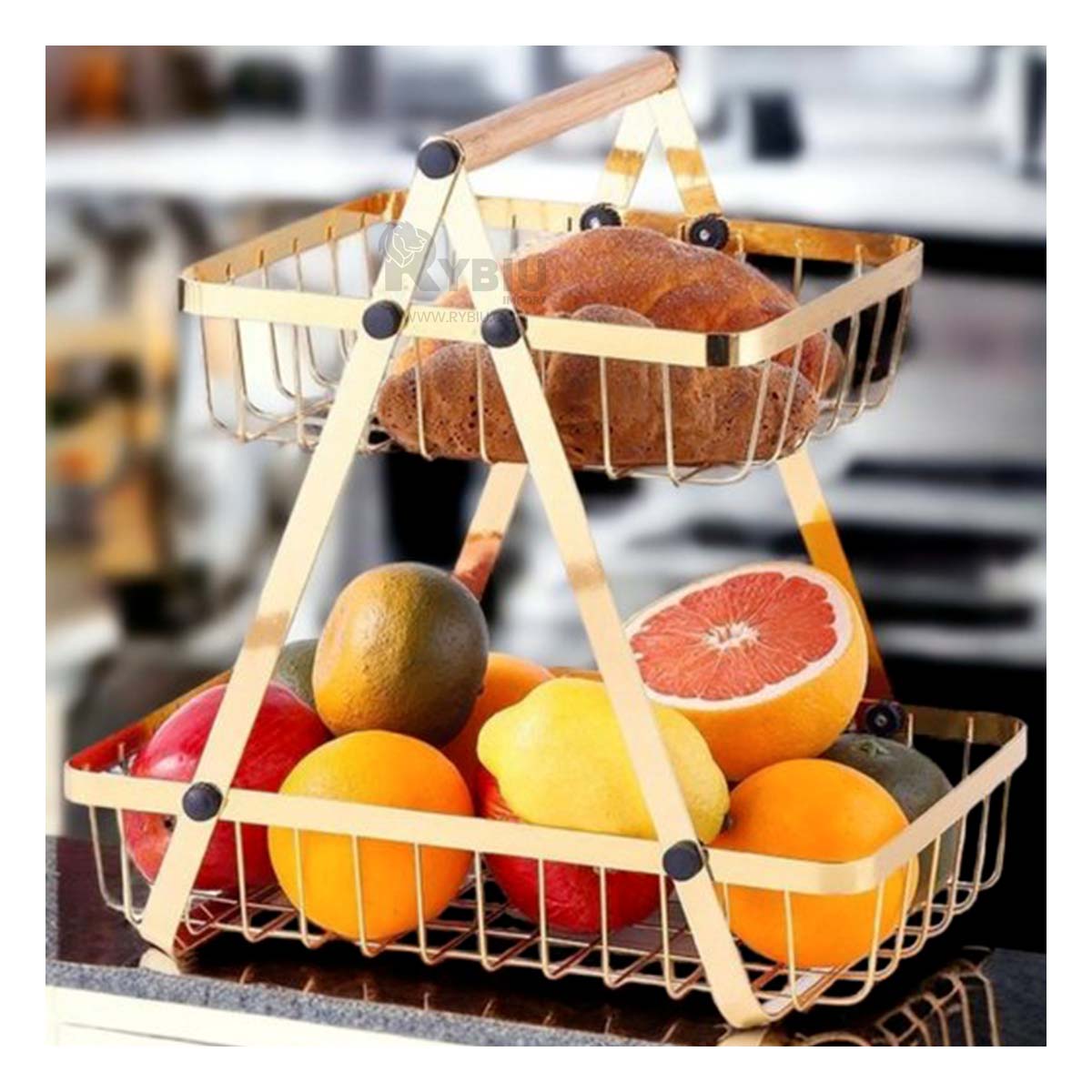 Frutero Util y Practico de 2 Niveles en Color Dorado