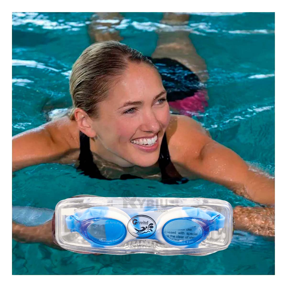 Lentes de Natacion Adaptable al Rostro en Celeste