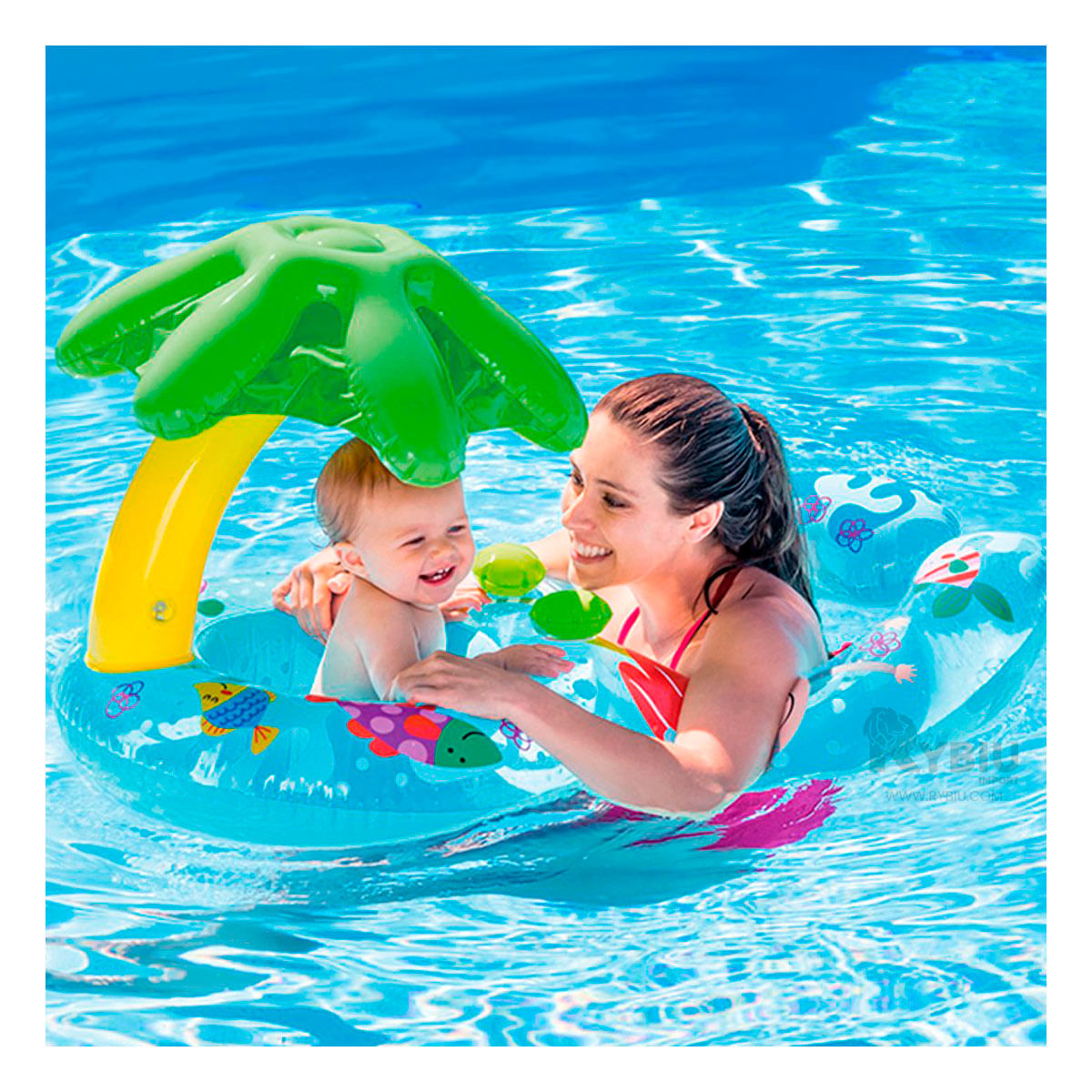 Flotador con Superficie Suave de Color Celeste Y+Stickers