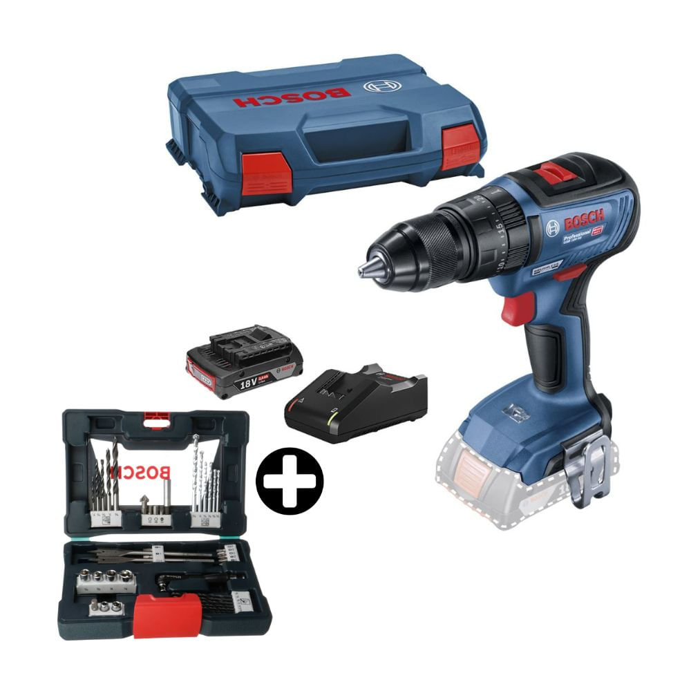 COMBO Bosch: Taladro Percutor GSB 18V-50 + 1 Batería 2Ah + Set Bosch V-LINE: 41 Piezas brocas + Puntas