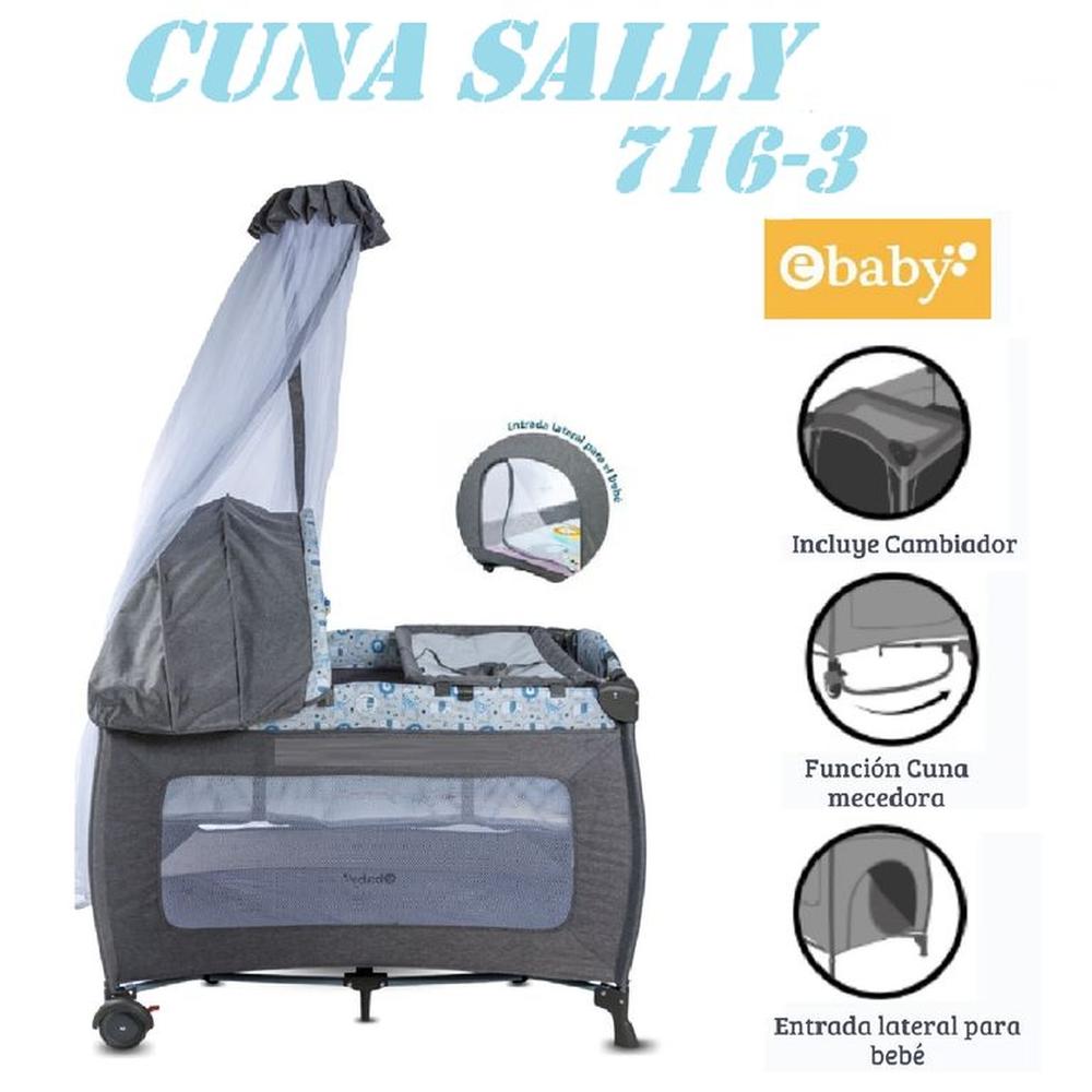 Nueva Cuna Corral Cambiador Ebaby Sally -Gris