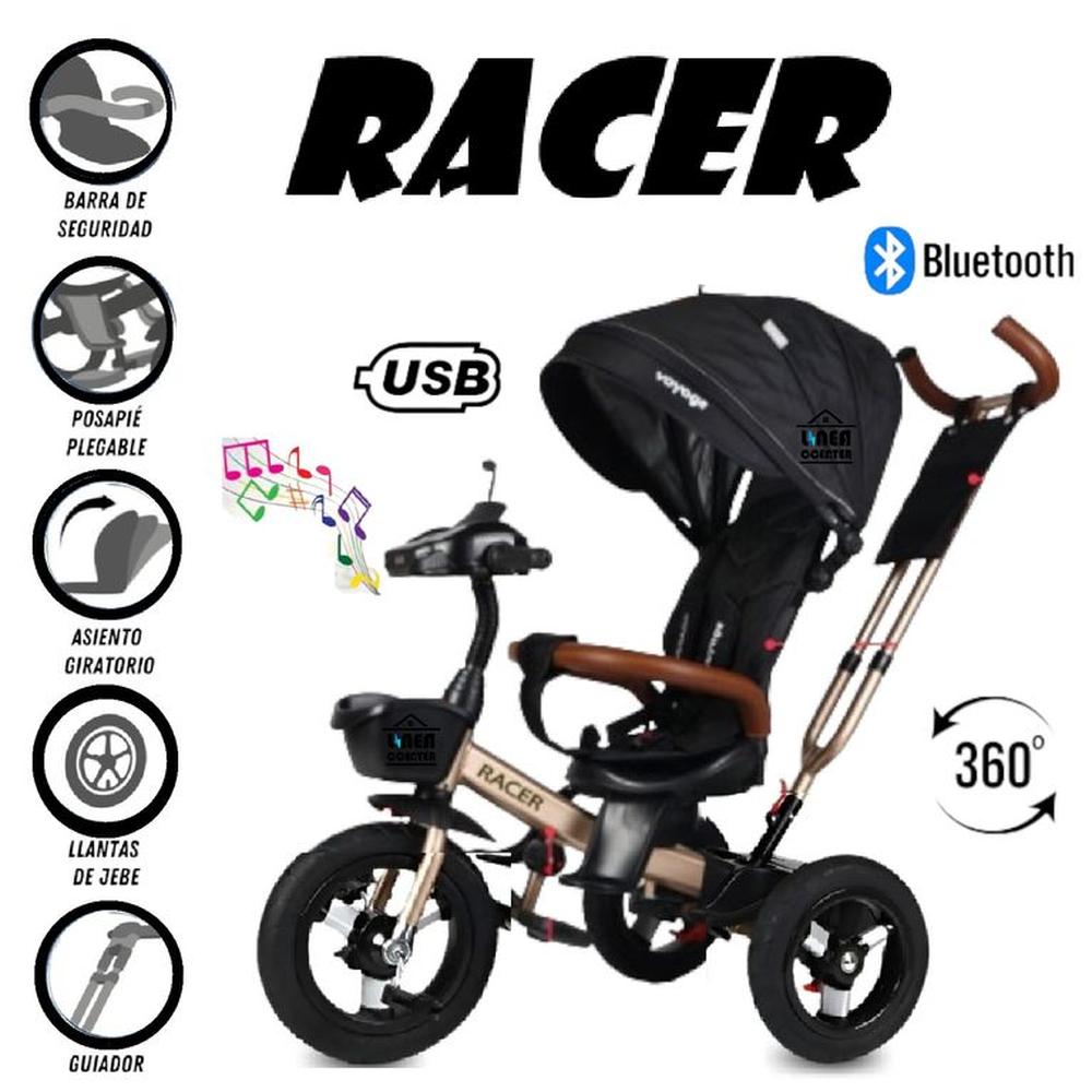 Triciclo Miusical USB Bluetooth Racer Giratorio -Negro