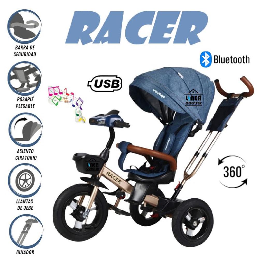Triciclo Miusical USB Bluetooth Racer Giratorio -Azul