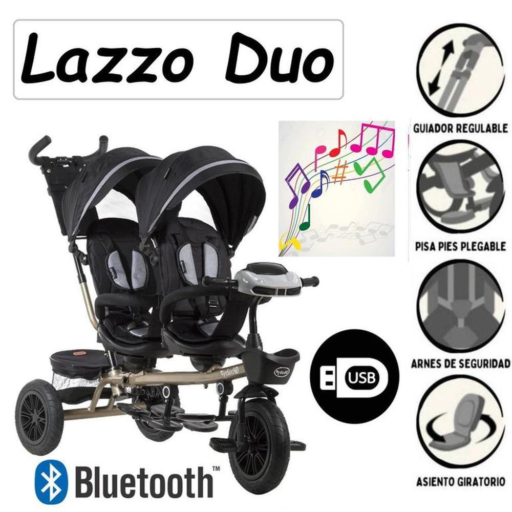 Triciclo Mellicero GiratorioReclinableLucesMusical Lazzo Duo